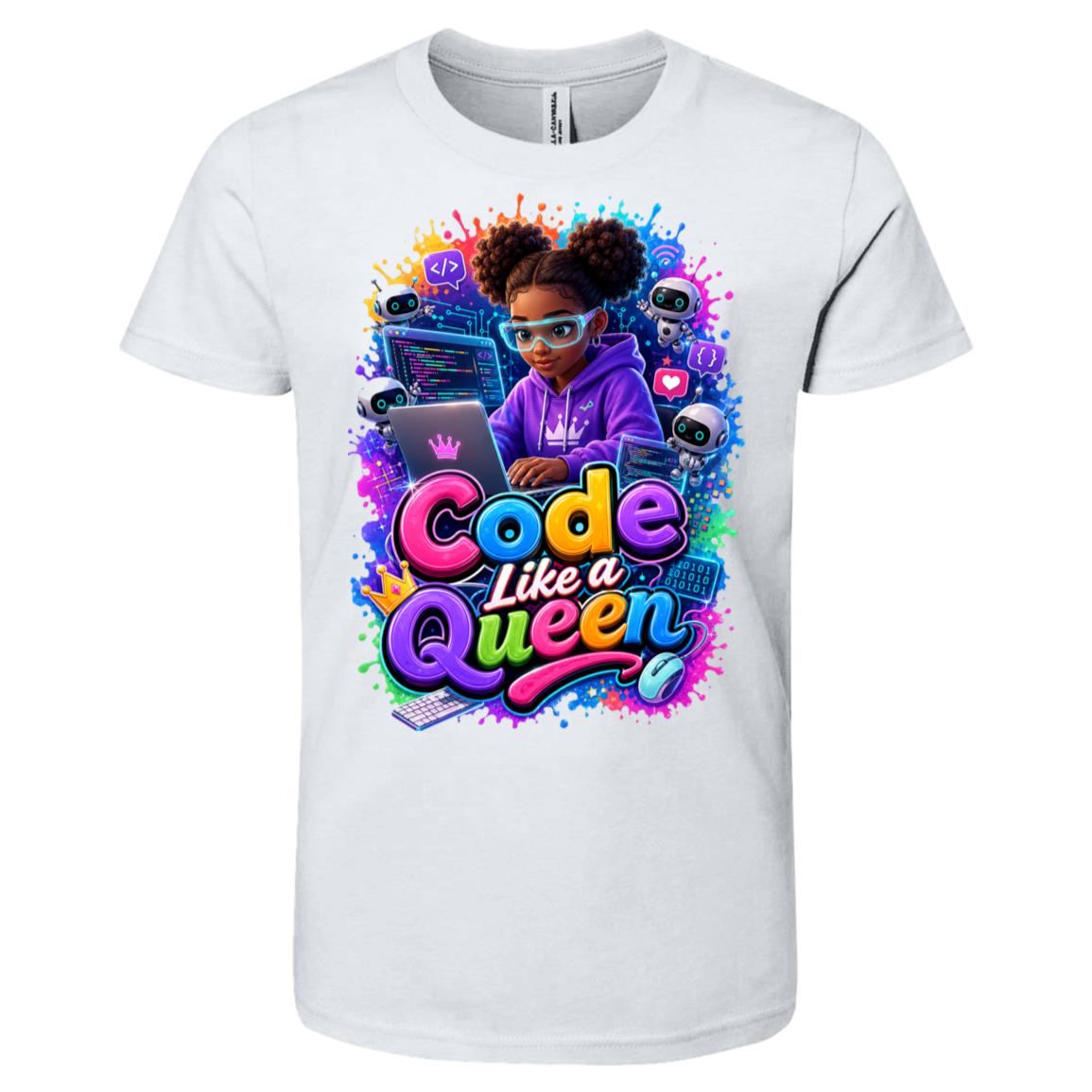 Coder career tee for girls Ages 10-12 with natural hair pride by Riley's Way