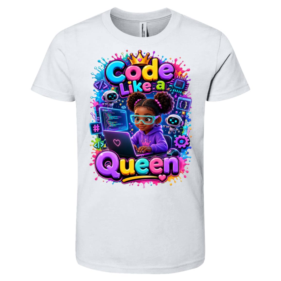 Coder career tee for girls Ages 6-9 with natural hair pride by Riley's Way