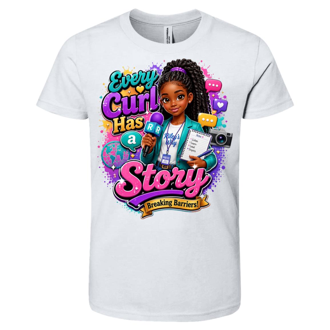 Journalist career tee for girls Ages 10-12 with natural hair pride by Riley's Way