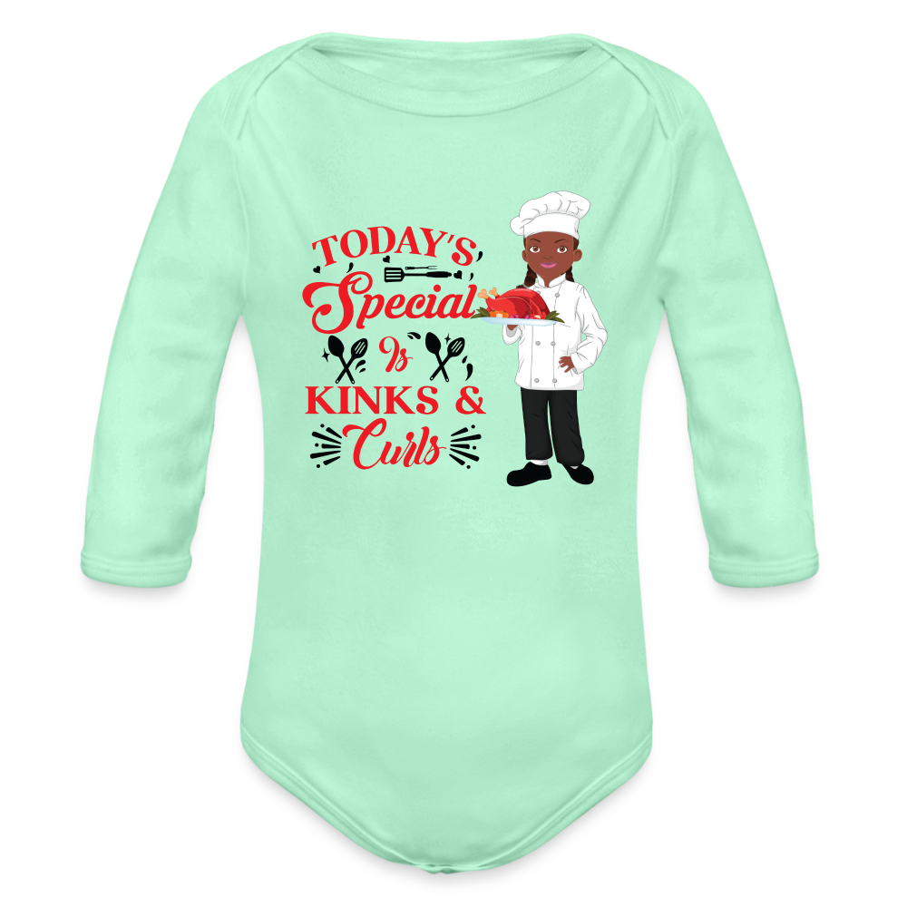 Master Chef Organic Long Sleeve Baby Bodysuit - light mint