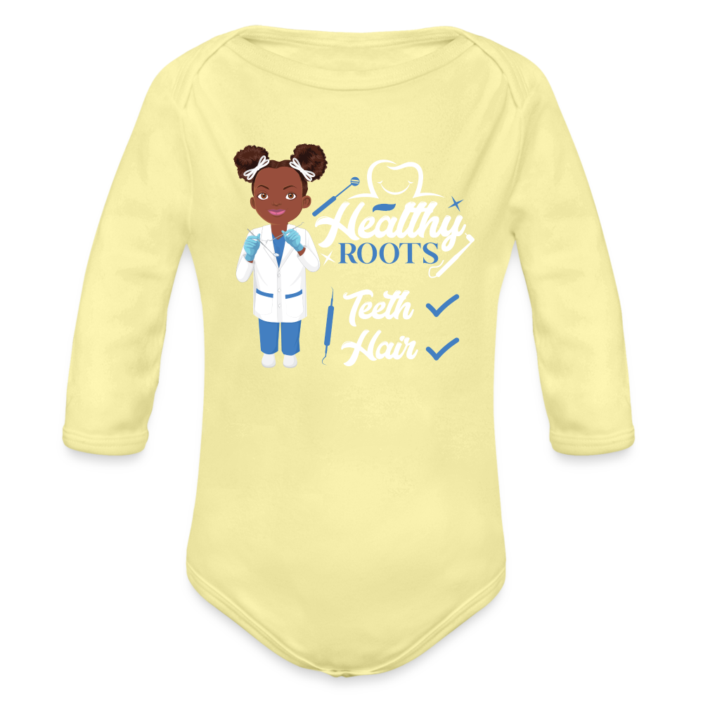 Dentist Organic Long Sleeve Baby Bodysuit - washed yellow