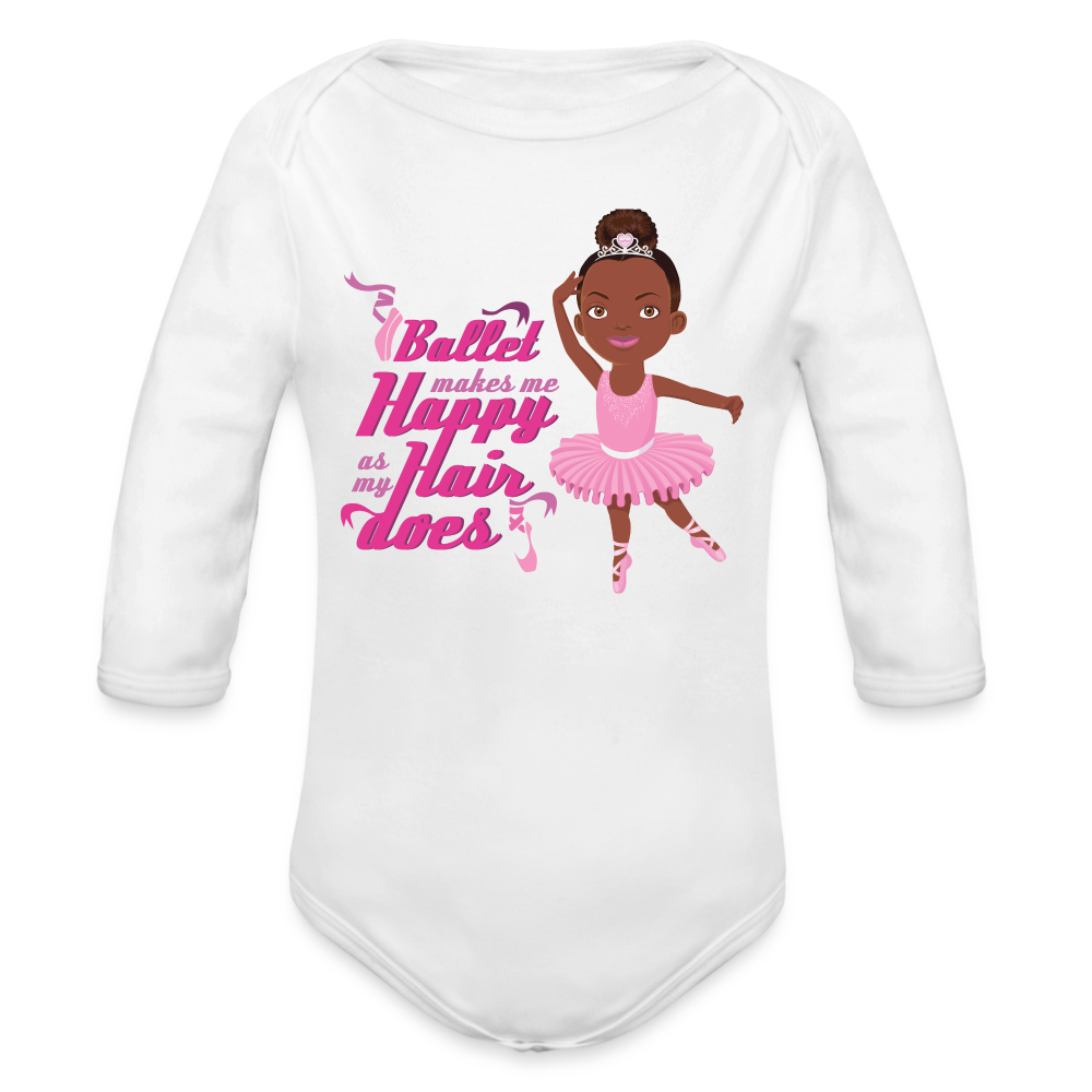 Ballerina Organic Long Sleeve Baby Bodysuit - white