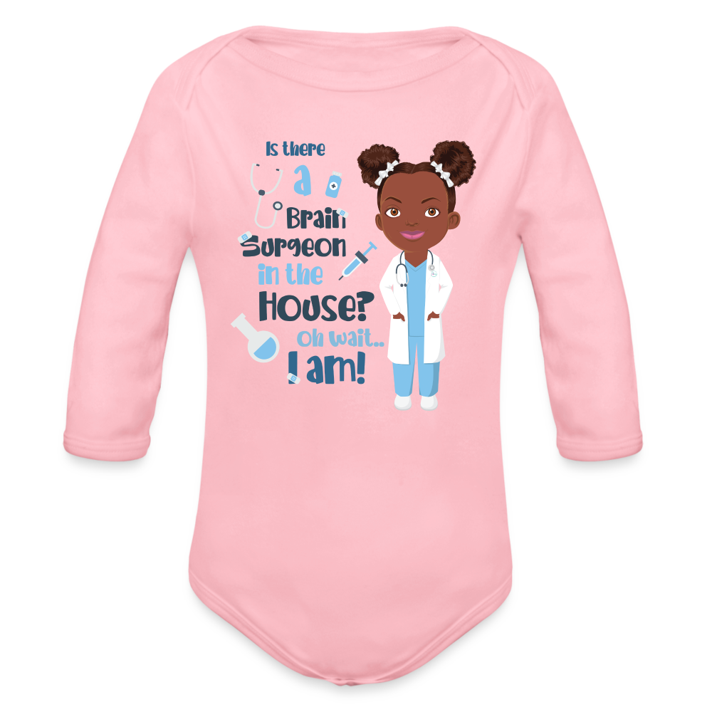 Dentist Organic Long Sleeve Baby Bodysuit - light pink