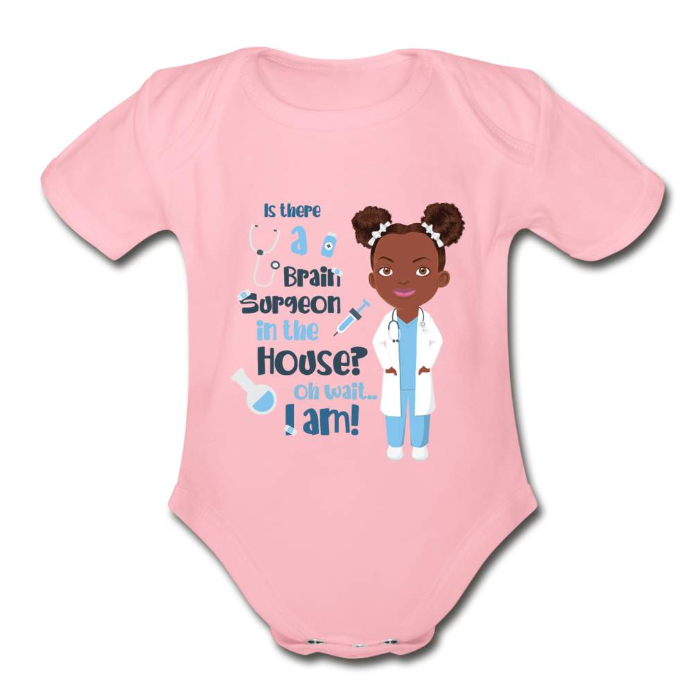 Organic Short Sleeve Baby Brain Surgeon Bodysuit - light pink