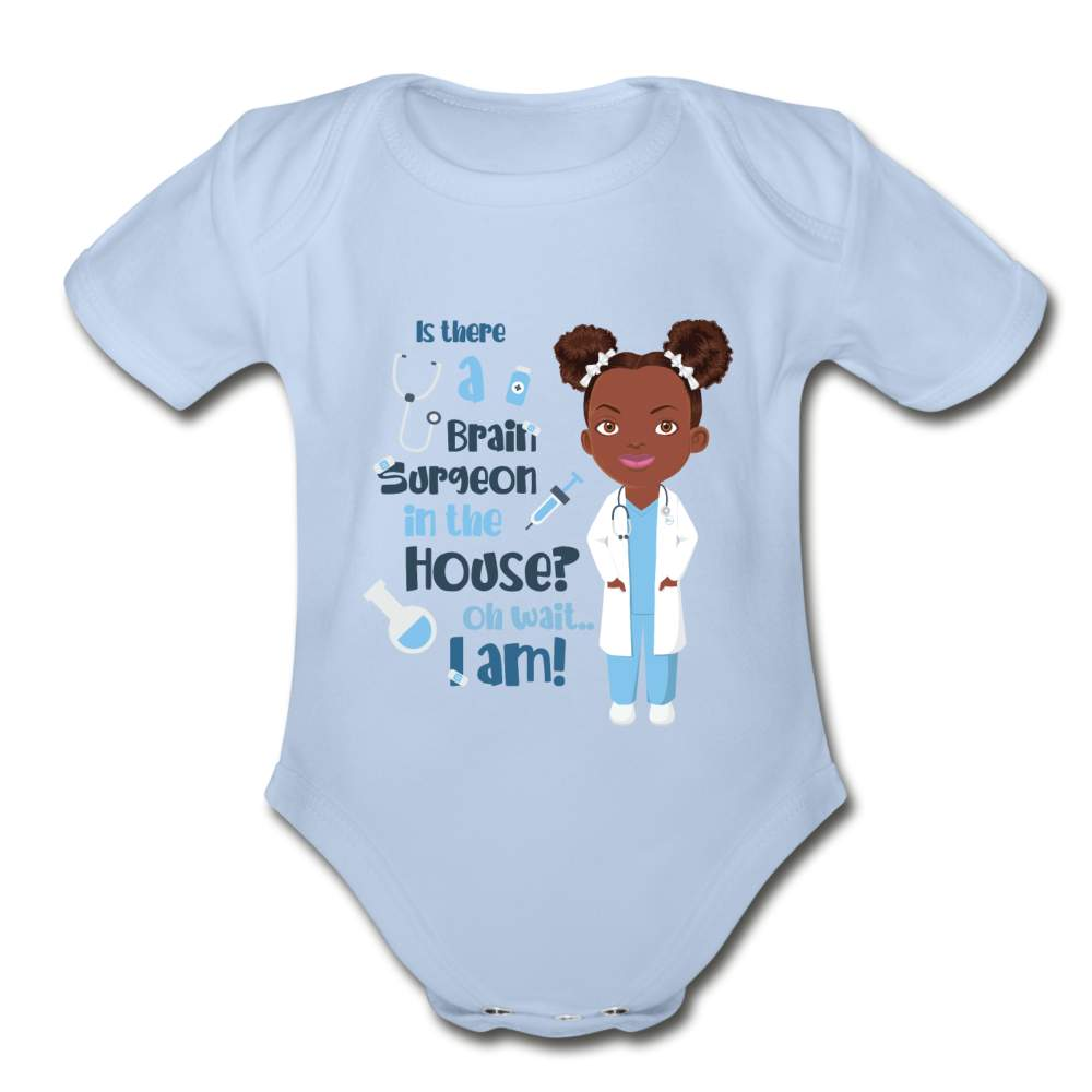 Organic Short Sleeve Baby Brain Surgeon Bodysuit - sky