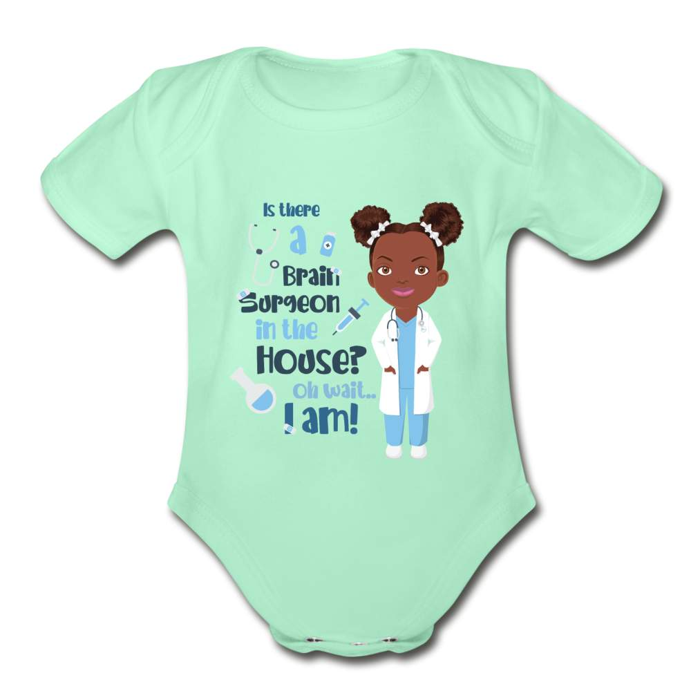 Organic Short Sleeve Baby Brain Surgeon Bodysuit - light mint