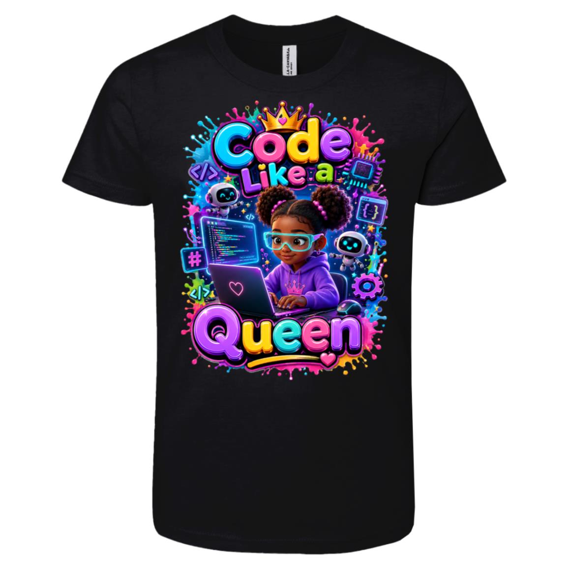 Coder career tee for girls Ages 6-9 with natural hair pride by Riley's Way