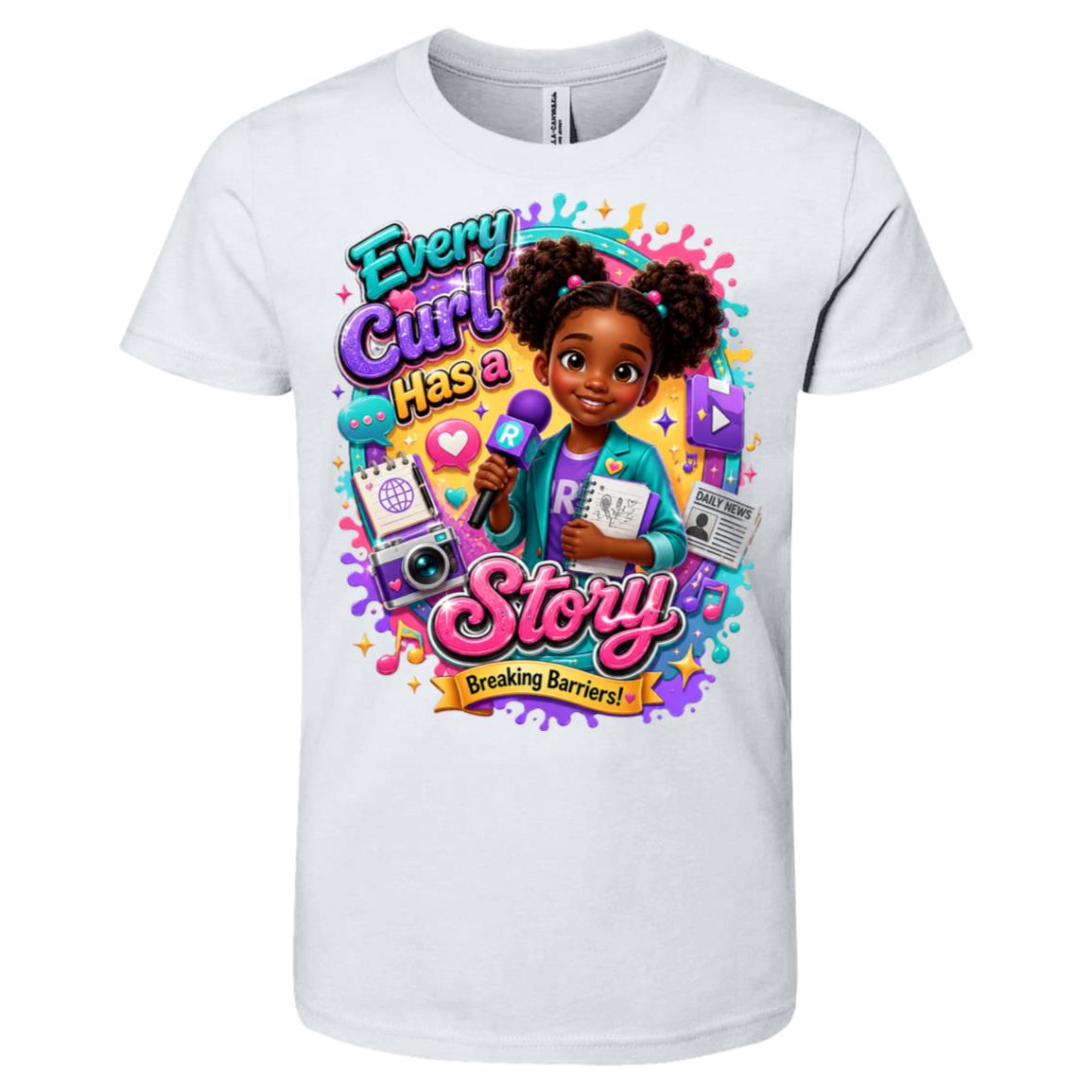 Journalist career tee for girls Ages 6-9 with natural hair pride by Riley's Way