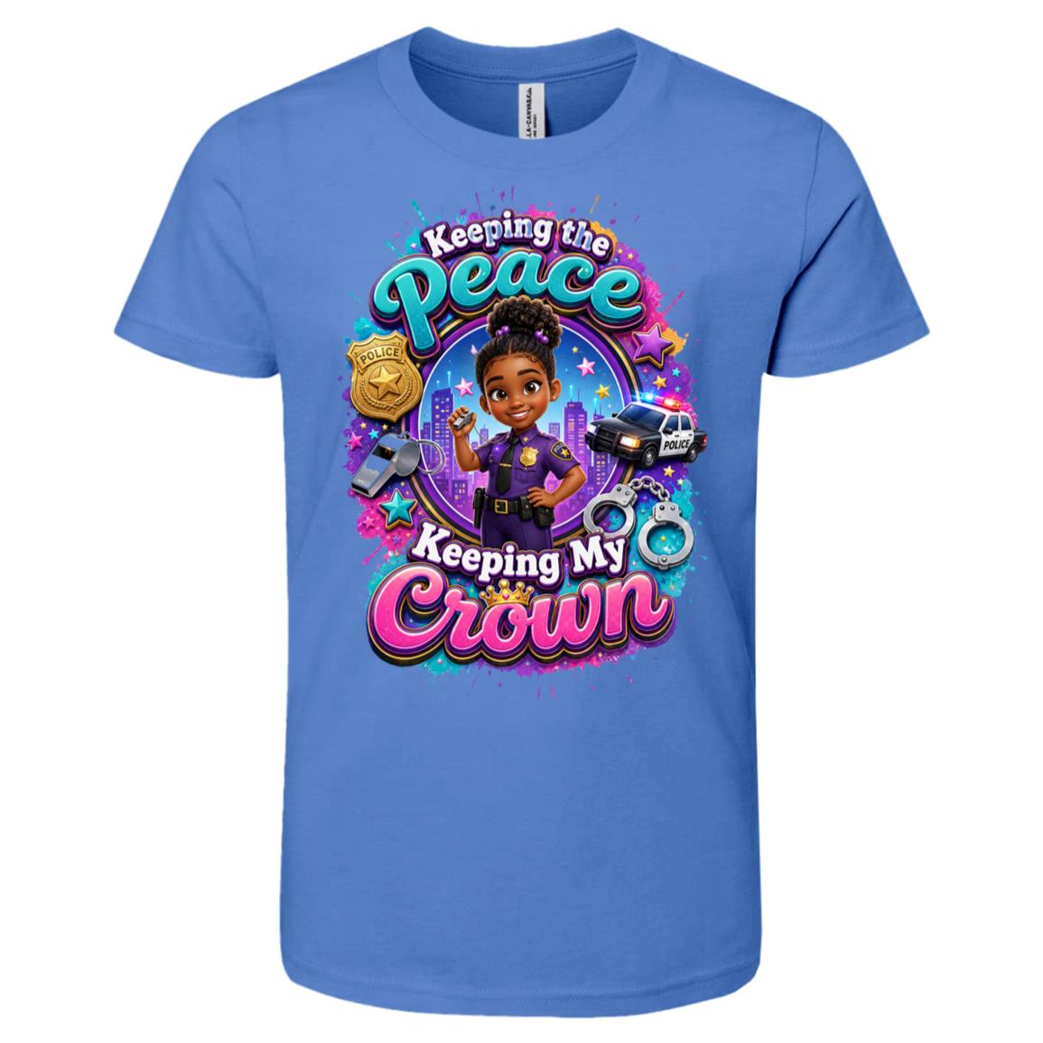 Police Officer career tee for girls Ages 6-9 with natural hair pride by Riley's Way