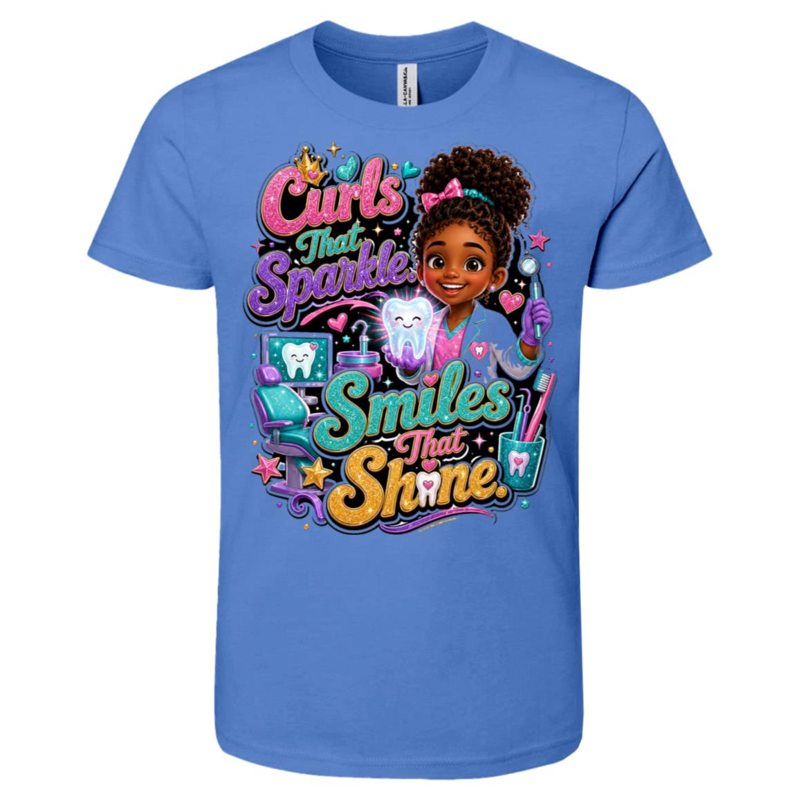 Dentist career tee for girls Ages 6-9 with natural hair pride by Riley's Way