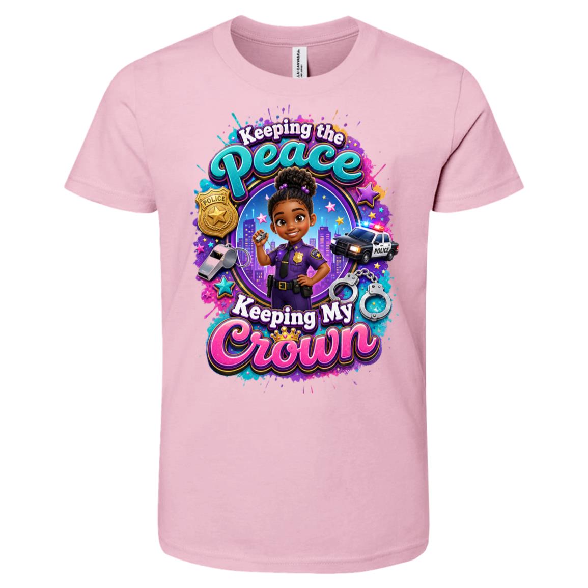 Police Officer career tee for girls Ages 6-9 with natural hair pride by Riley's Way