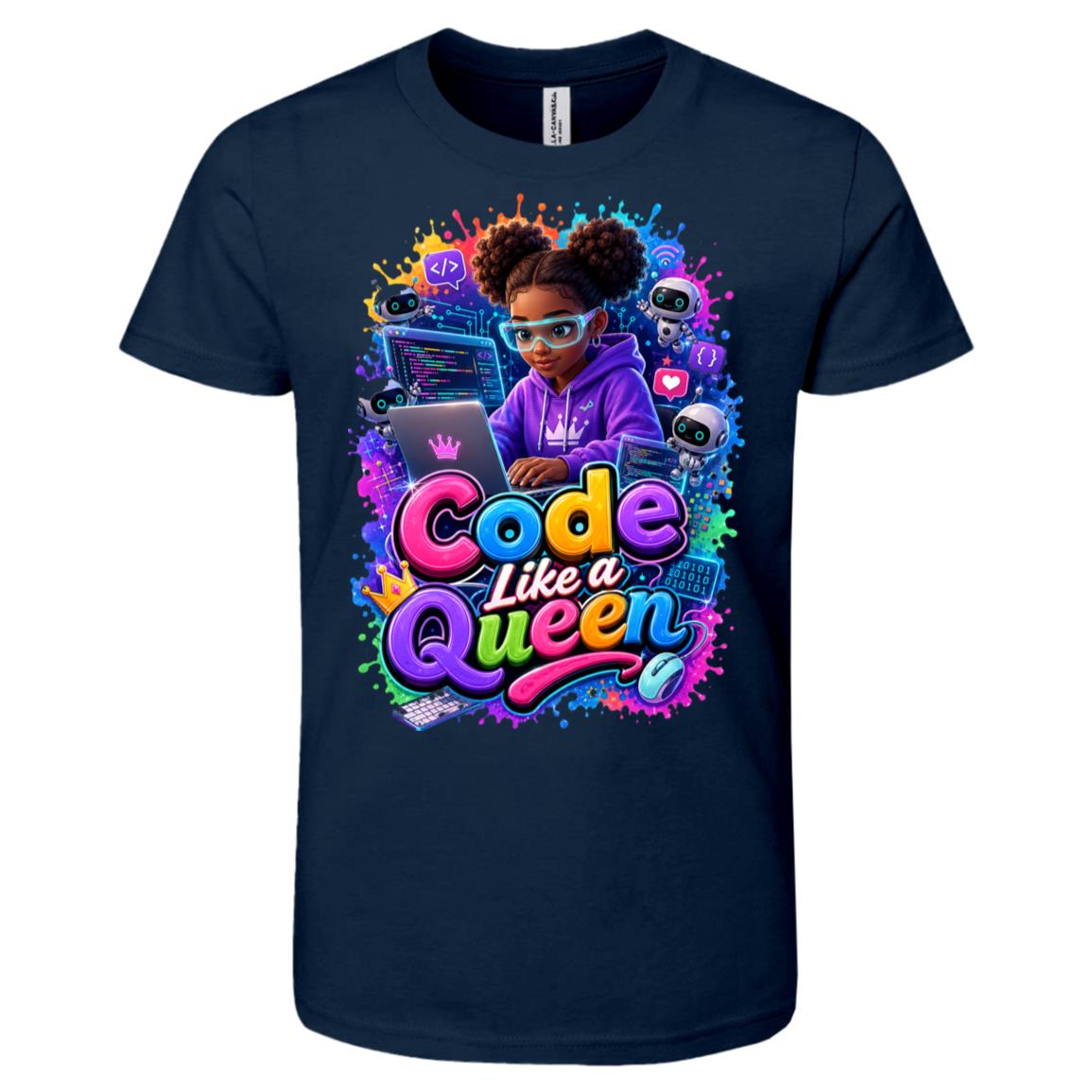Coder career tee for girls Ages 10-12 with natural hair pride by Riley's Way
