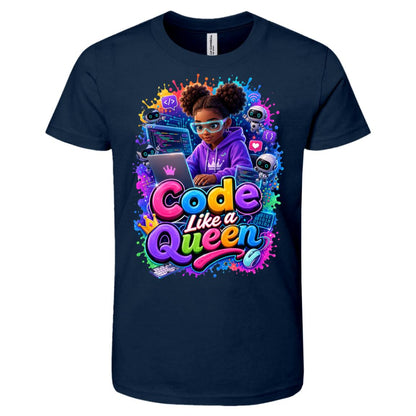 Coder career tee for girls Ages 10-12 with natural hair pride by Riley's Way