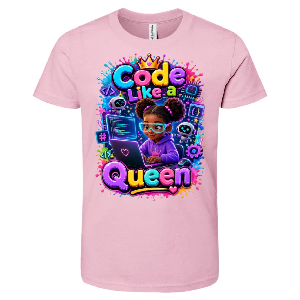 Coder career tee for girls Ages 6-9 with natural hair pride by Riley's Way