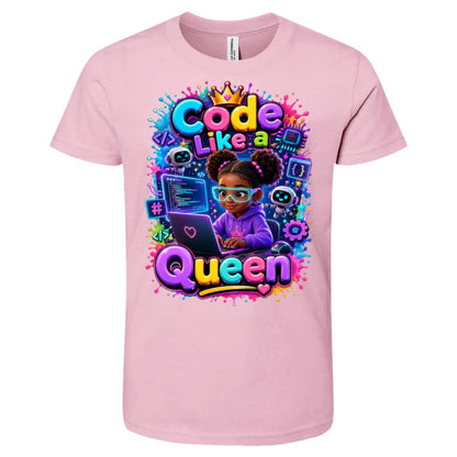 Coder career tee for girls Ages 6-9 with natural hair pride by Riley's Way