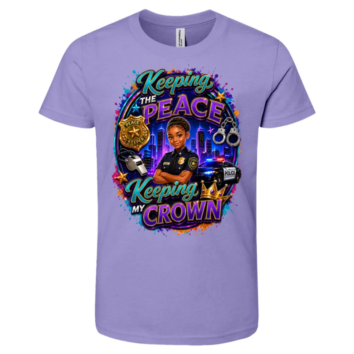 Police Officer career tee for girls Ages 10-12 with natural hair pride by Riley's Way