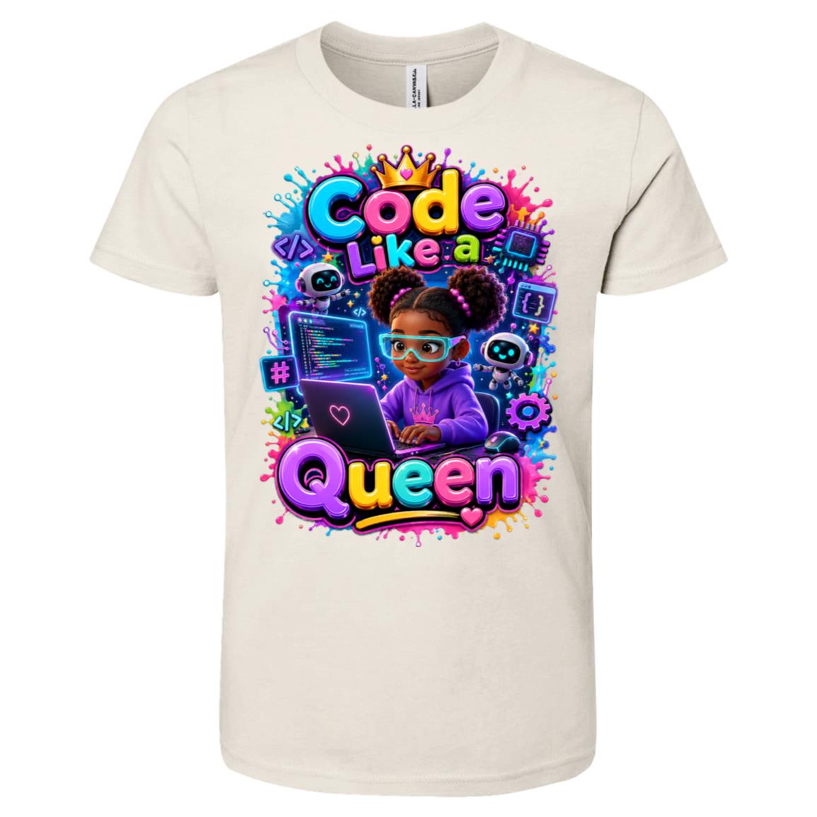 Coder career tee for girls Ages 6-9 with natural hair pride by Riley's Way
