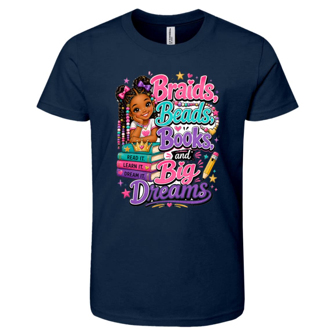 Braids, Beads, Books, and Big Dreams Riley's Way natural hair tee artwork