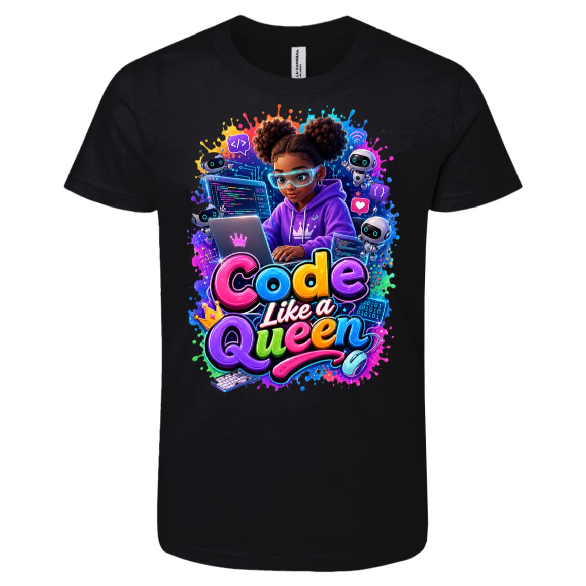 Coder career tee for girls Ages 10-12 with natural hair pride by Riley's Way