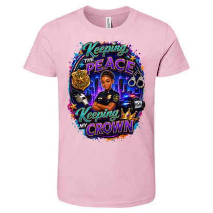 Police Officer career tee for girls Ages 10-12 with natural hair pride by Riley's Way