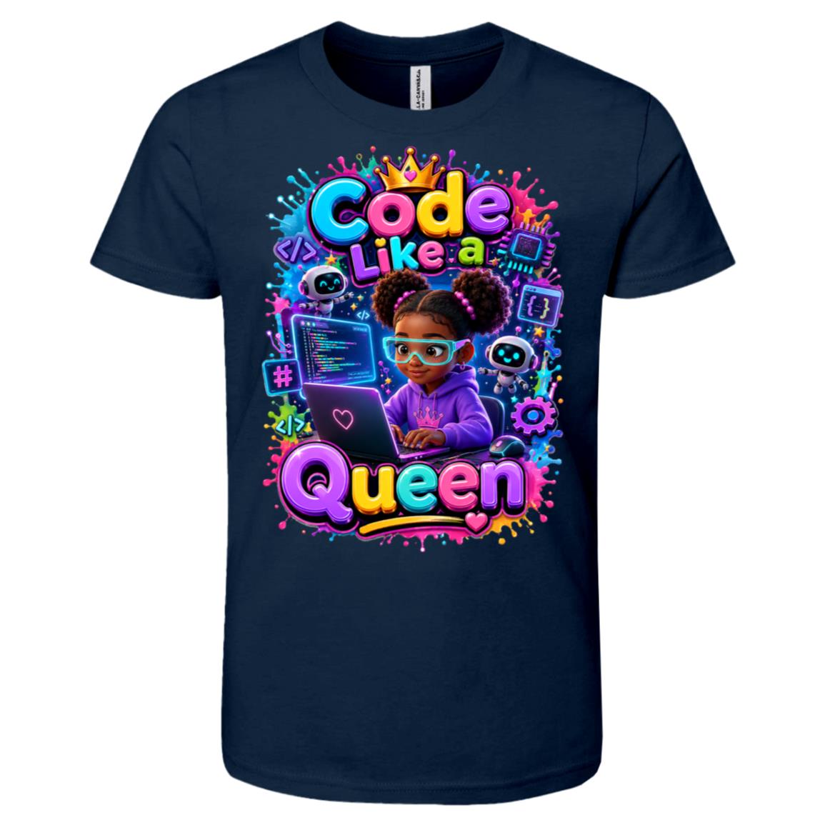Coder career tee for girls Ages 6-9 with natural hair pride by Riley's Way