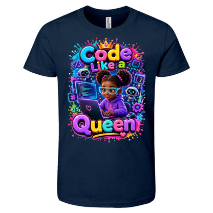 Coder career tee for girls Ages 6-9 with natural hair pride by Riley's Way