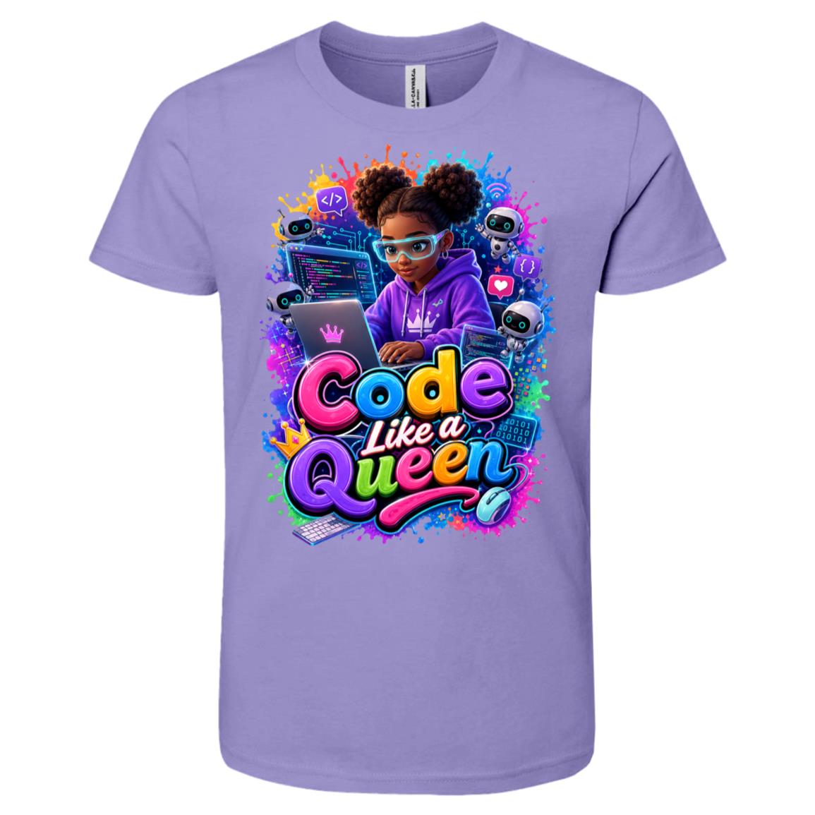 Coder career tee for girls Ages 10-12 with natural hair pride by Riley's Way