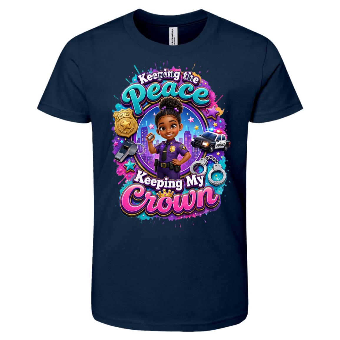 Police Officer career tee for girls Ages 6-9 with natural hair pride by Riley's Way