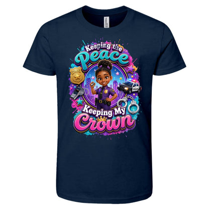 Police Officer career tee for girls Ages 6-9 with natural hair pride by Riley's Way