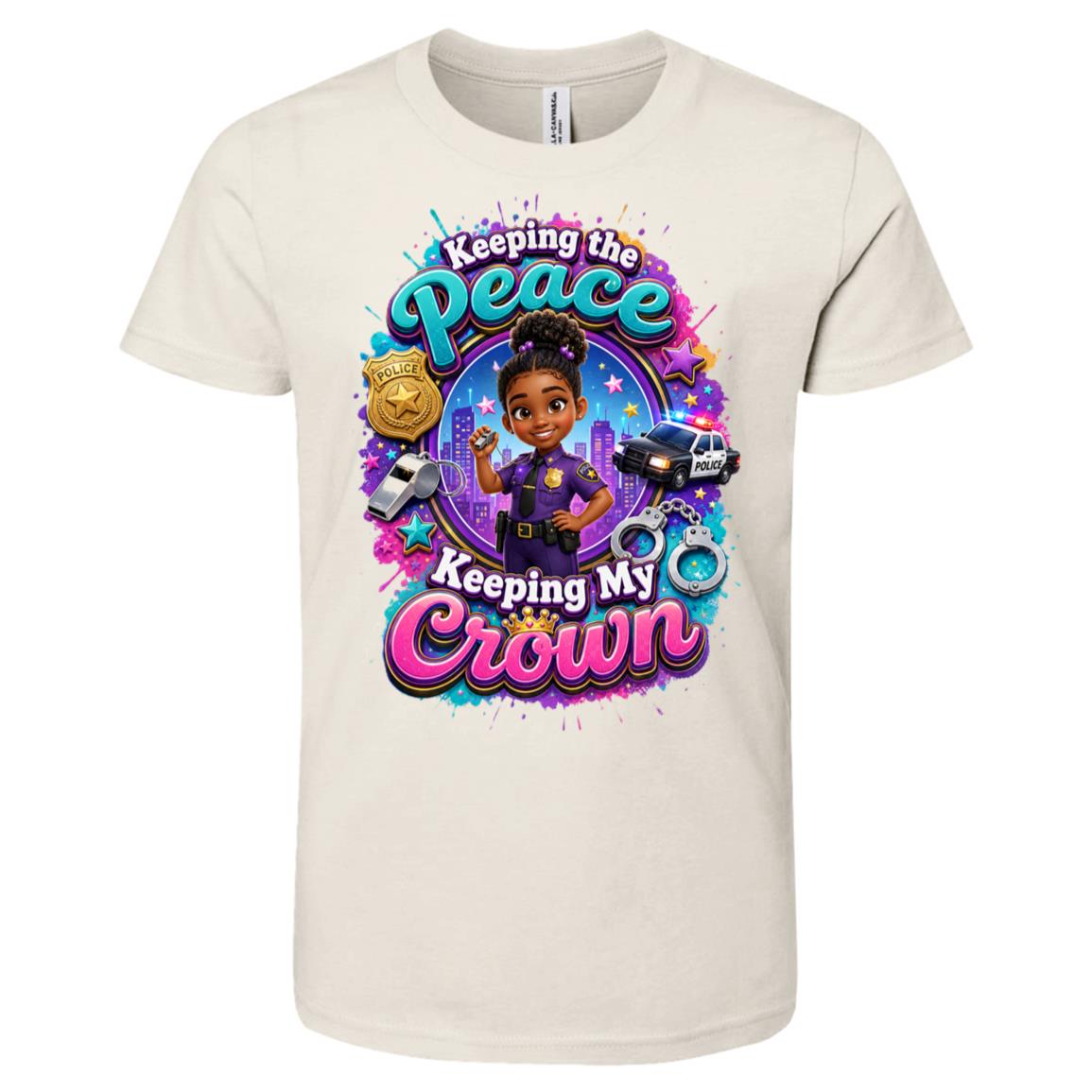 Police Officer career tee for girls Ages 6-9 with natural hair pride by Riley's Way