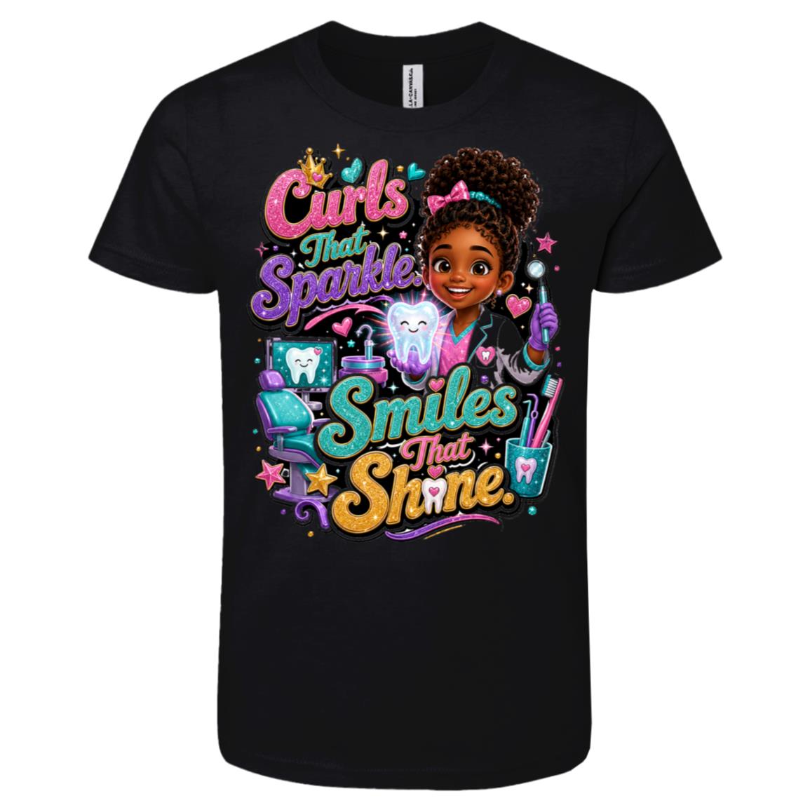 Dentist career tee for girls Ages 6-9 with natural hair pride by Riley's Way