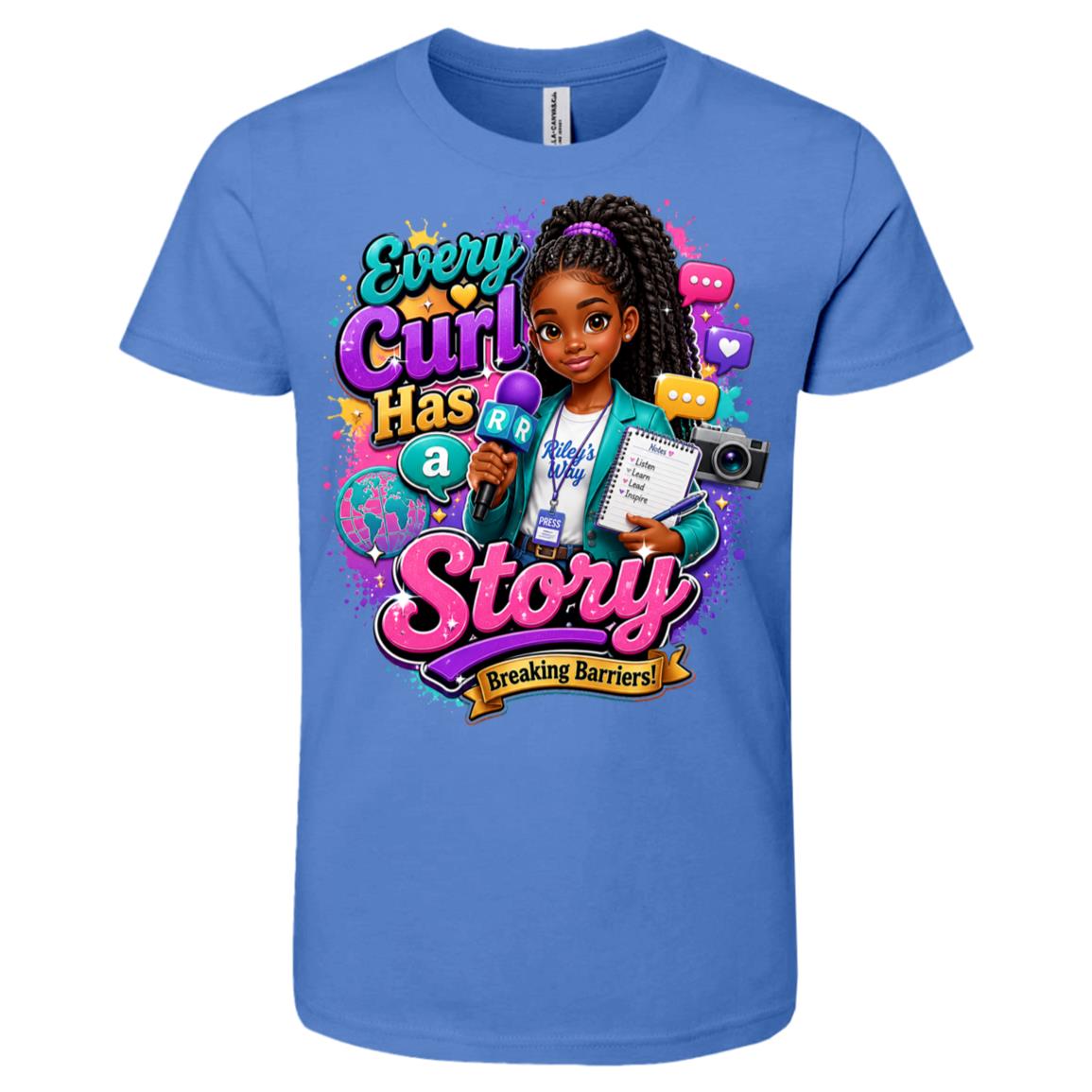 Journalist career tee for girls Ages 10-12 with natural hair pride by Riley's Way
