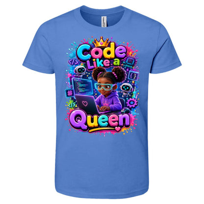 Coder career tee for girls Ages 6-9 with natural hair pride by Riley's Way