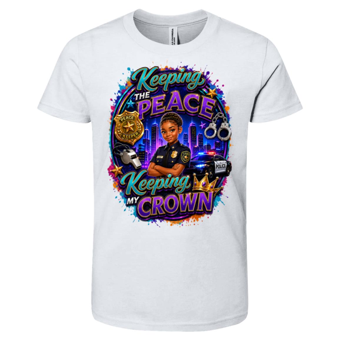 Police Officer career tee for girls Ages 10-12 with natural hair pride by Riley's Way