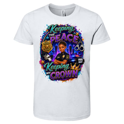 Police Officer career tee for girls Ages 10-12 with natural hair pride by Riley's Way