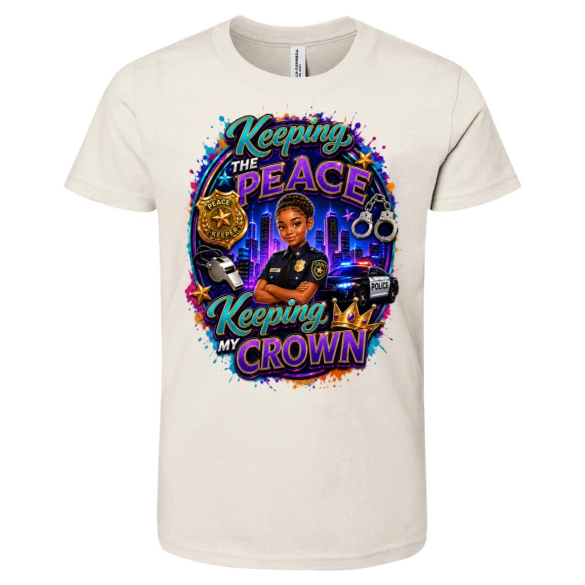 Police Officer career tee for girls Ages 10-12 with natural hair pride by Riley's Way