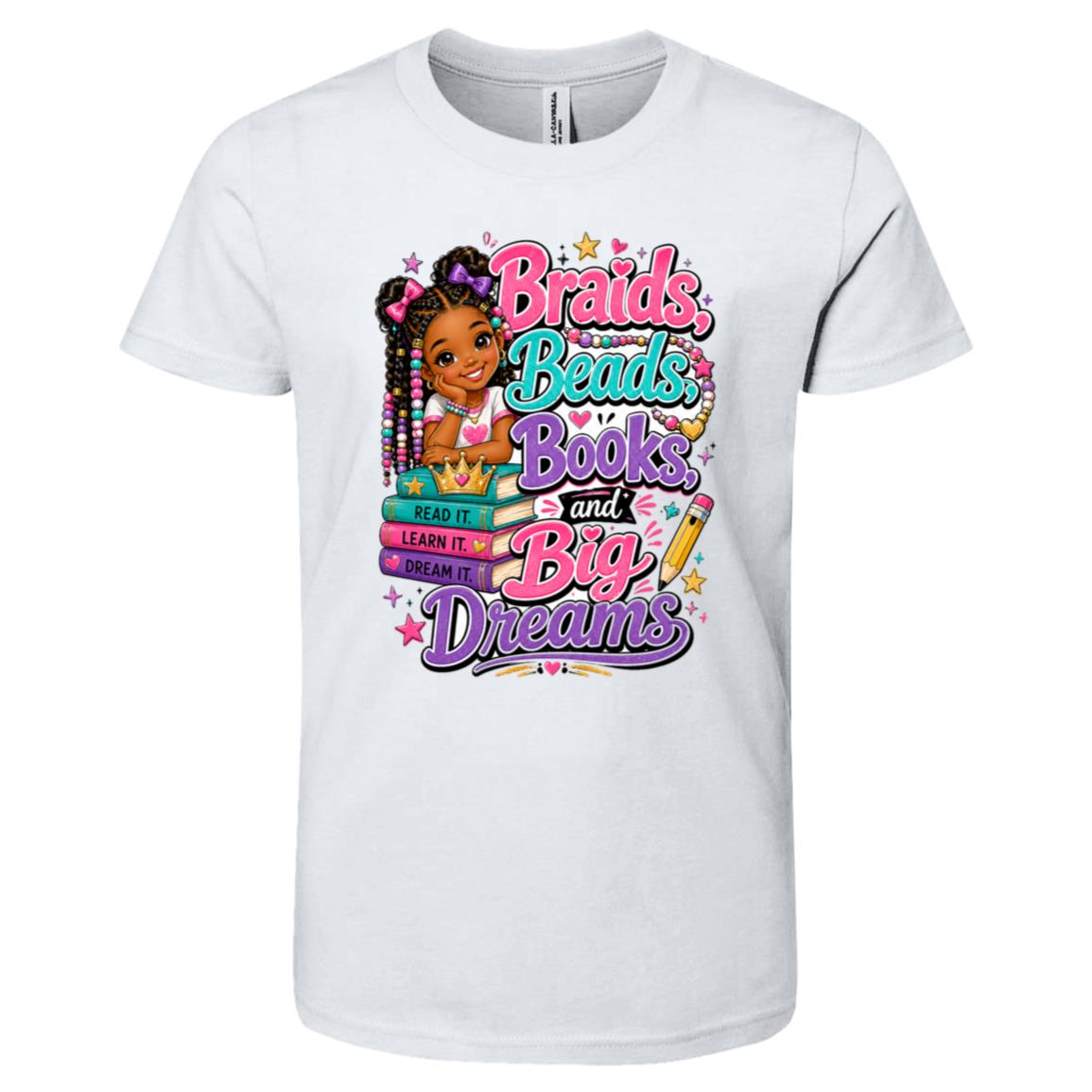 Braids, Beads, Books, and Big Dreams Riley's Way natural hair tee artwork