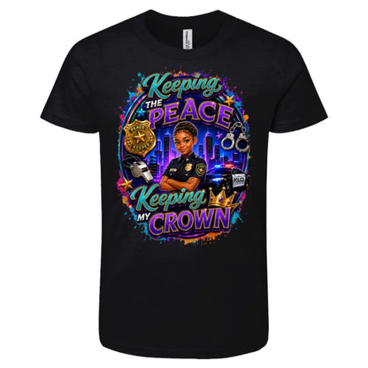 Police Officer career tee for girls Ages 10-12 with natural hair pride by Riley's Way