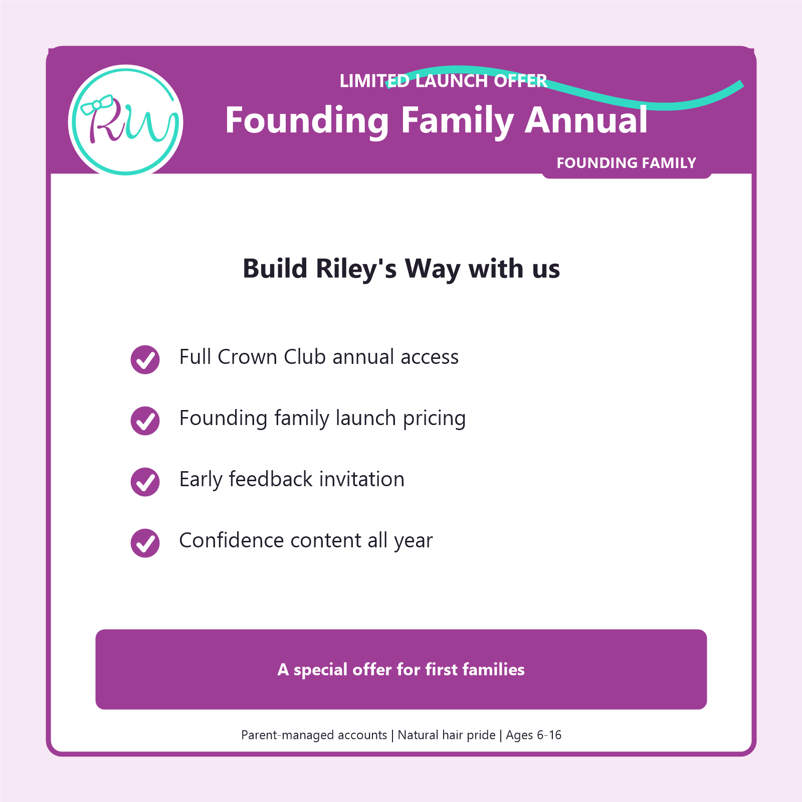 Crown Club Founding Family Annual launch offer with full Crown Club annual access and early family feedback