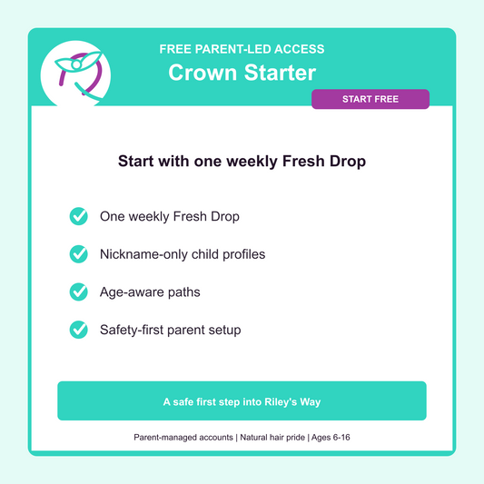 Parent Starter Preview free adult Riley's Way demonstration with sample age-group screens and synthetic preview content