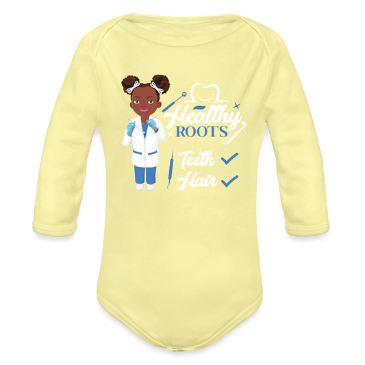 Dentist Organic Long Sleeve Baby Bodysuit - washed yellow