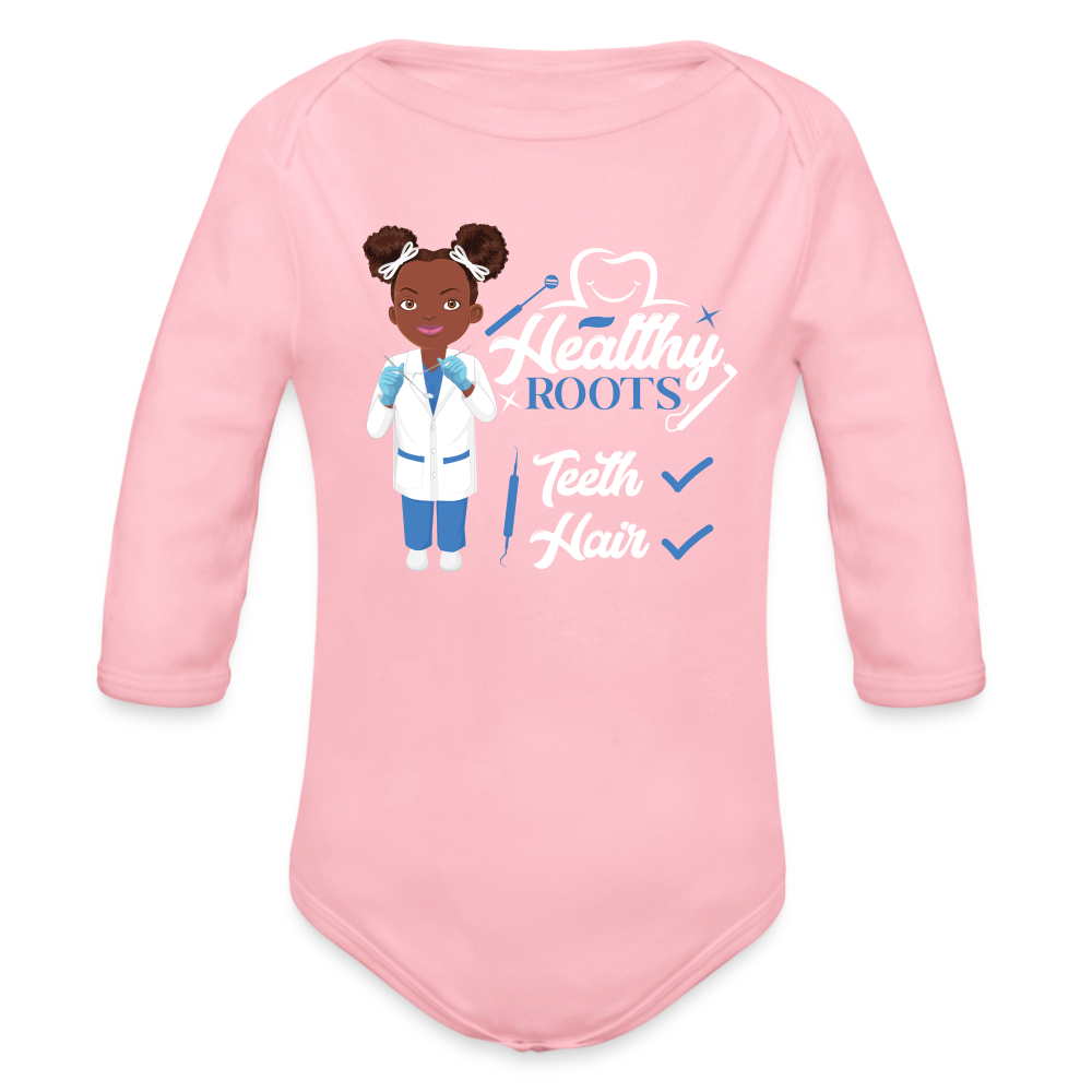 Dentist Organic Long Sleeve Baby Bodysuit - light pink