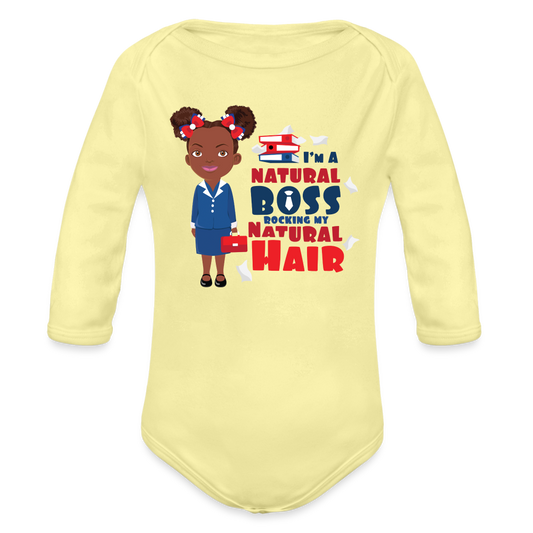 Boss Organic Long Sleeve Baby Bodysuit - washed yellow