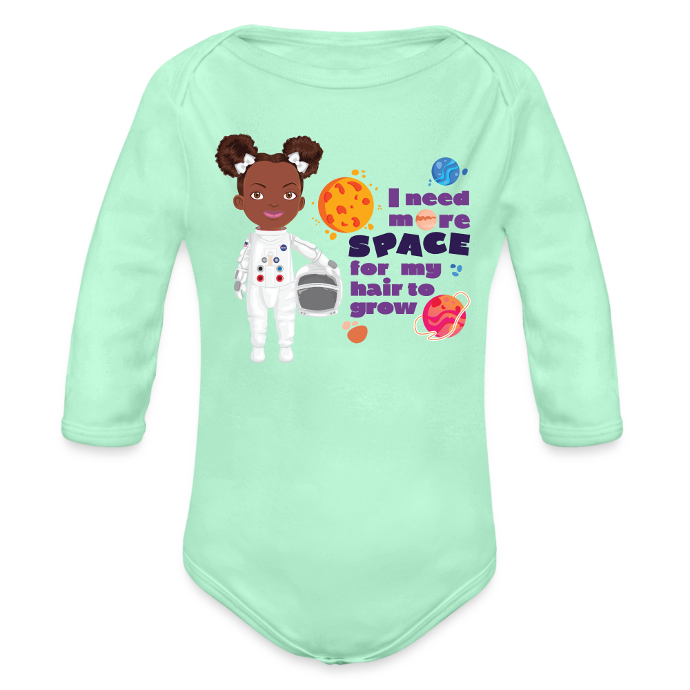 Astronaut Organic Long Sleeve Baby Bodysuit - light mint