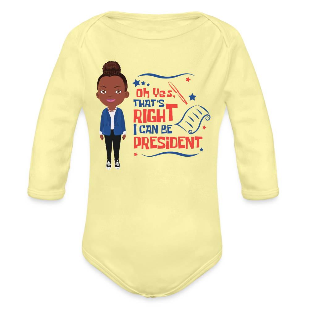 President Organic Long Sleeve Baby Bodysuit - washed yellow