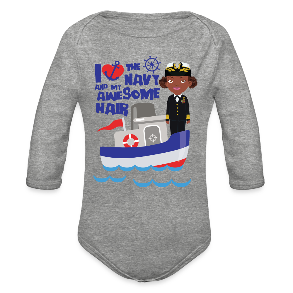 Navy Organic Long Sleeve Baby Bodysuit - heather grey