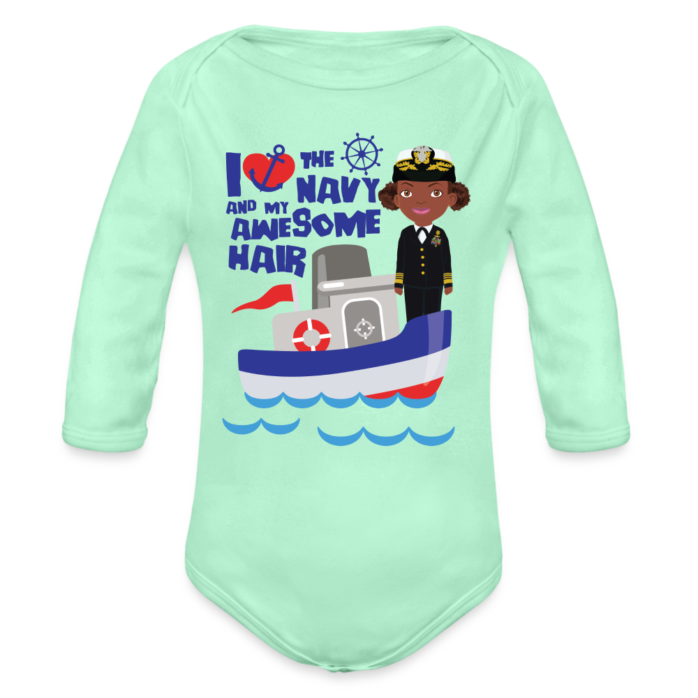 Navy Organic Long Sleeve Baby Bodysuit - light mint