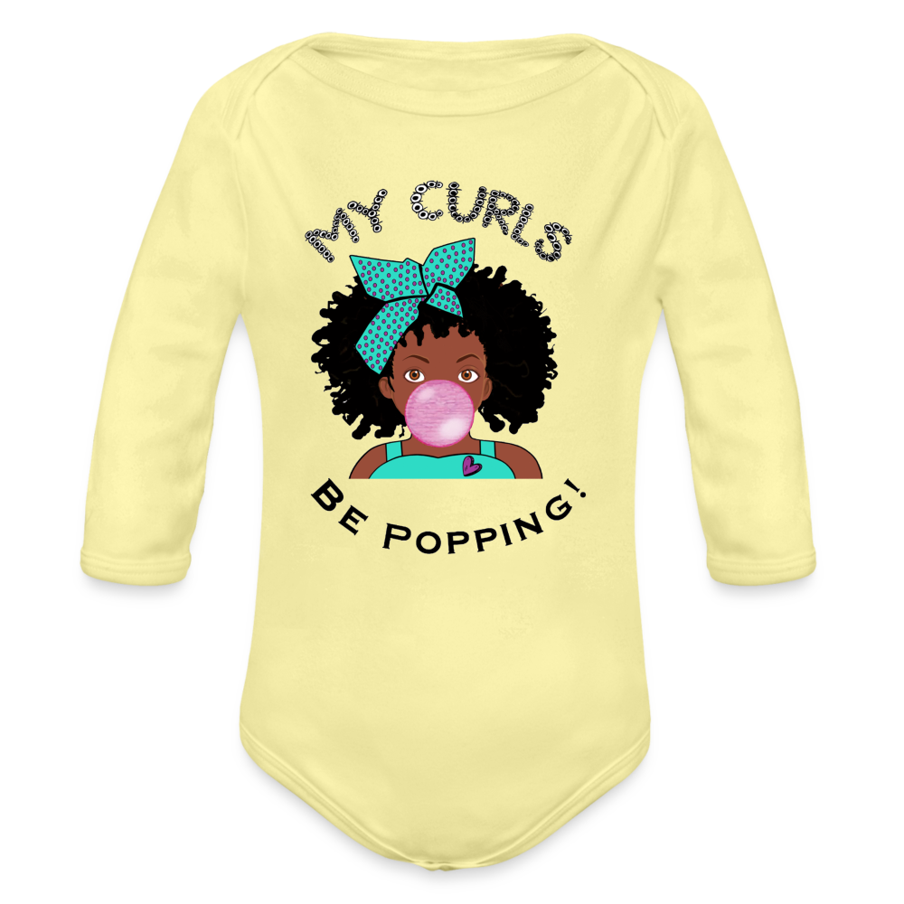 Curls Popping Organic Long Sleeve Baby Bodysuit - washed yellow
