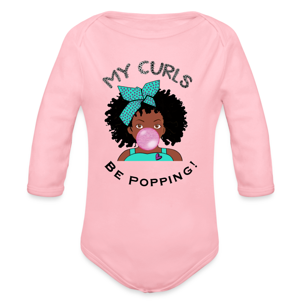 Curls Popping Organic Long Sleeve Baby Bodysuit - light pink