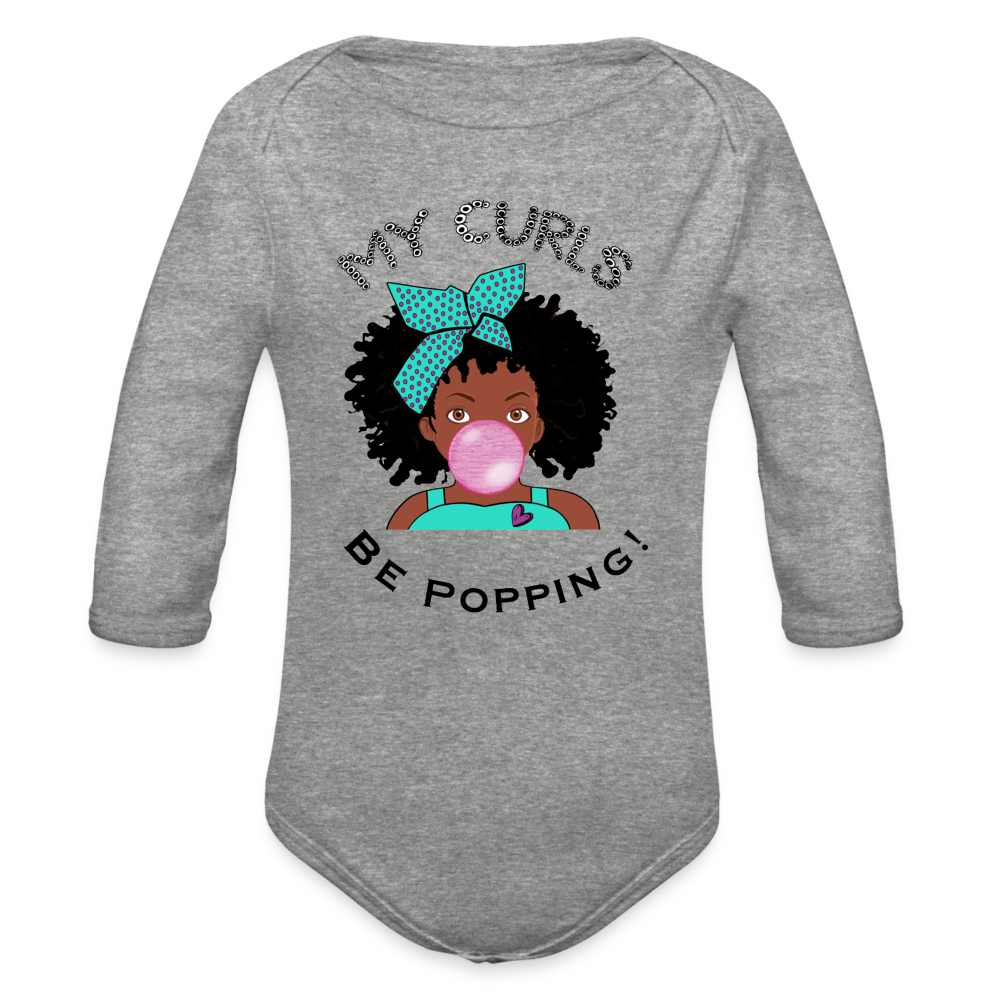 Curls Popping Organic Long Sleeve Baby Bodysuit - heather grey